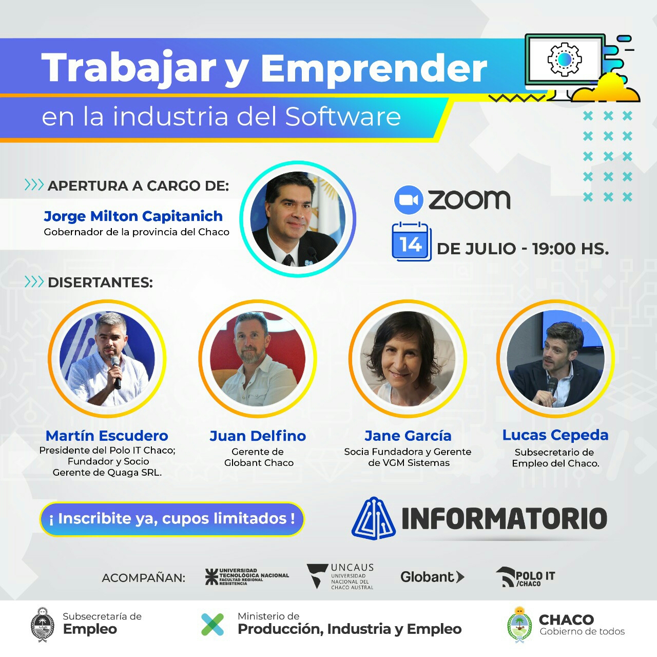 Informatorio 2020: El Gobernador abrirá mañana la charla virtual "Trabajar y Emprender en la Industria del Software"