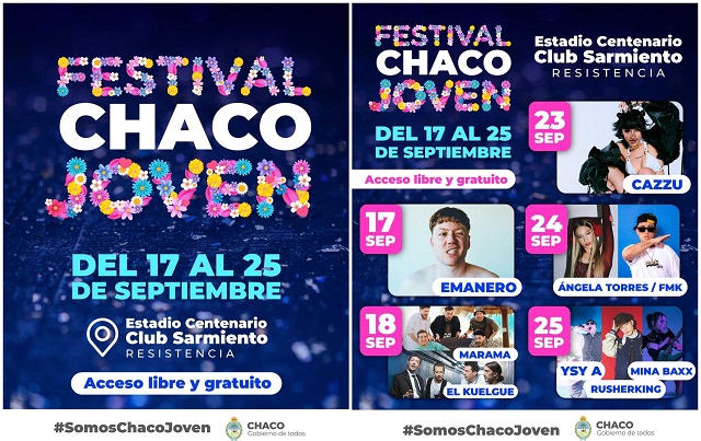 Del 17 al 25, Festival Chaco Joven con entrada libre y gratuita en el Club Sarmiento
