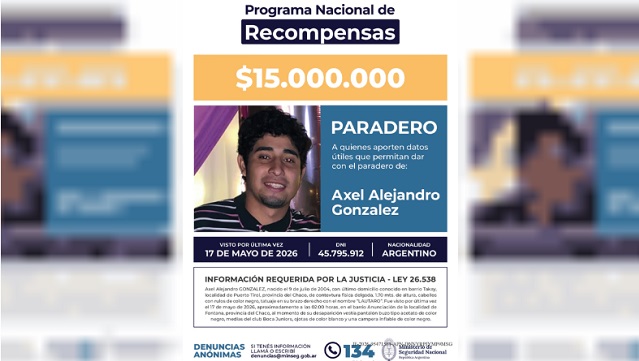 Desaparici&oacute;n de Axel Gonz&aacute;lez en Chaco: elevaron el monto de la recompensa