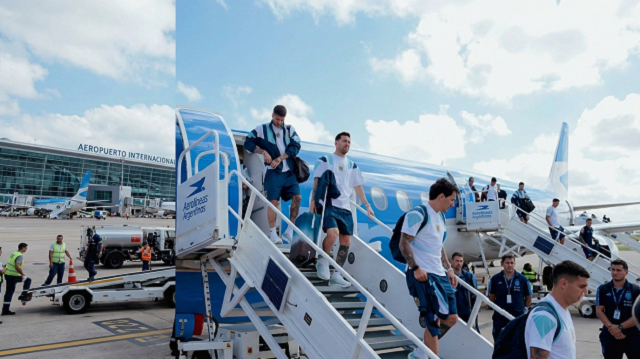 La Selecci&oacute;n argentina lleg&oacute; a Dallas en la previa del partido ante Austria