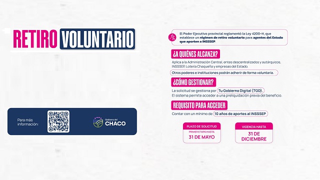 Retiro Voluntario: El Ejecutivo Provincial recuerda que est&aacute; vigente para Agentes del Estado 