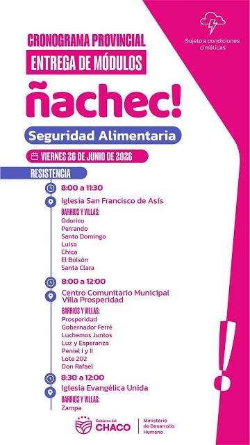 &Ntilde;ACHEC: ESTE VIERNES CONTIN&Uacute;A LA ENTREGA DE M&Oacute;DULOS ALIMENTARIOS EN DISTINTOS BARRIOS DE RESISTENCIA