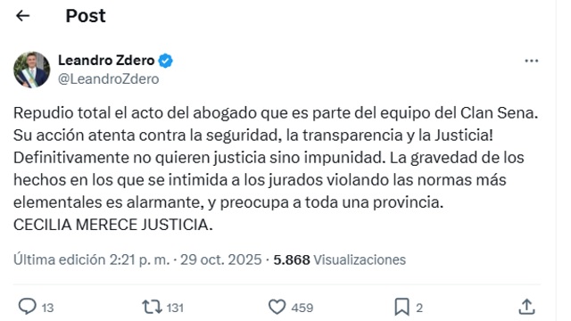 Zdero repudió el escándalo en la audiencia: "No quieren justicia sino impunidad"